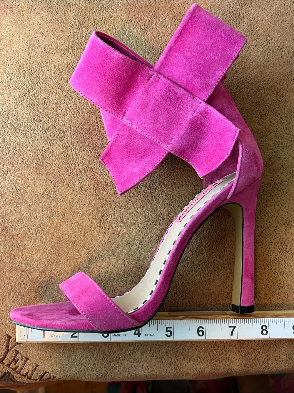 Betsey Johnson Hot Pink Suede Bow Ankle-Strap Heels. Size 7